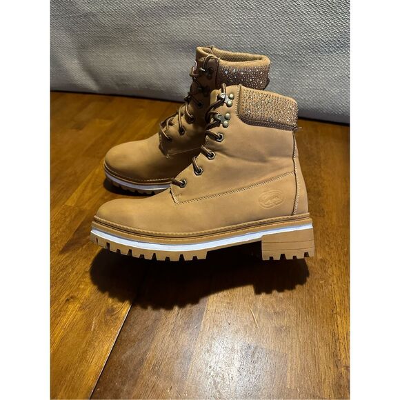 Ecco Red Womens Nubuck Leather Tan Block Platform Boots Rhinestone Womens 8 - Picture 1 of 12